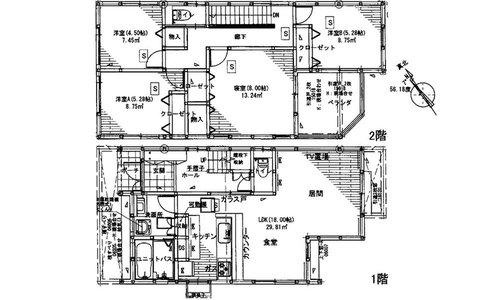 安佐南区八木6丁目の間取り|2580万円、4LDK、土地面積138.60m2、建物面積101.85m2、並列2台駐車可能