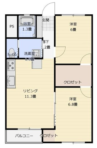 【間取り】 | 東林間コーポラスB棟 5階部分 最上階