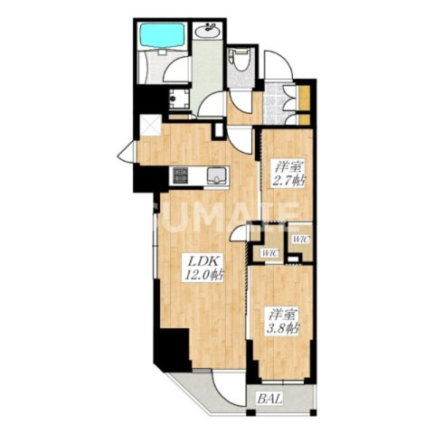 アジールコート王子の間取り|角部屋です