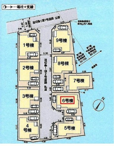 東村山市久米川町3丁目・全9棟　新築一戸建　6号棟　の区画図|【全9棟・6号棟】土地面積115.41平米（約34.91坪）