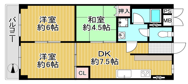 【間取り】 | 平野コーポ | 【3DK】室内水廻り設備一新！全面リフォーム済み☆TVモニターホン新調完備です☆