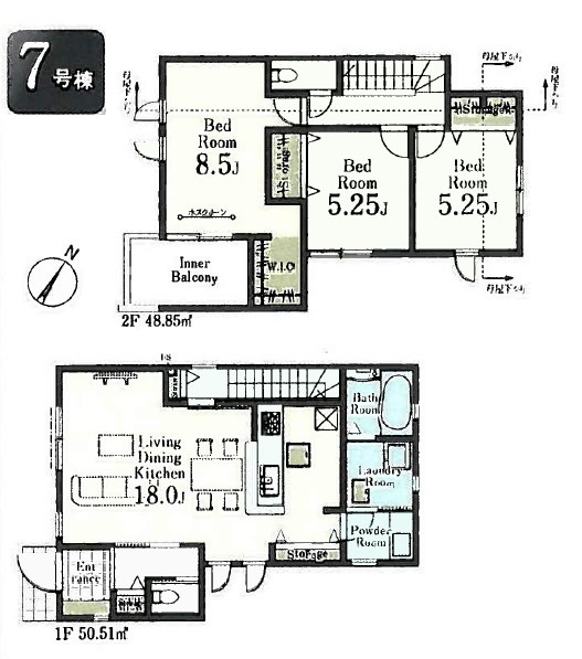 東村山市久米川町3丁目・全9棟　新築一戸建　7号棟　の区画図|【全9棟・7号棟】土地面積112.01平米（約33.88坪）