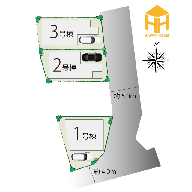 尼崎市武庫町3丁目新築一戸建て│4LDK+駐車1台可の区画図|全3区画