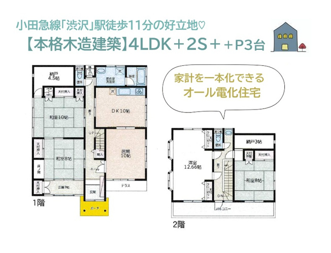 【間取り】 | 火災に対する安全性高く、家計を一本化できるオール電化住宅◎
全室８帖以上のゆったりとした住空間◎
柔らかな畳の和室は足を伸ばしたり横になったり、フローリングとは異なるテイストが楽しめますよ♪