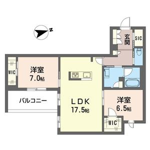 グリナージュ　リリアの間取り|各室が広く、ワイドなバルコニーがポイント♪収納も大容量♪
