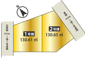 【間取り】 | 市が尾　２棟 | 陽当たり良好の２区画、車庫２台カースペースあり