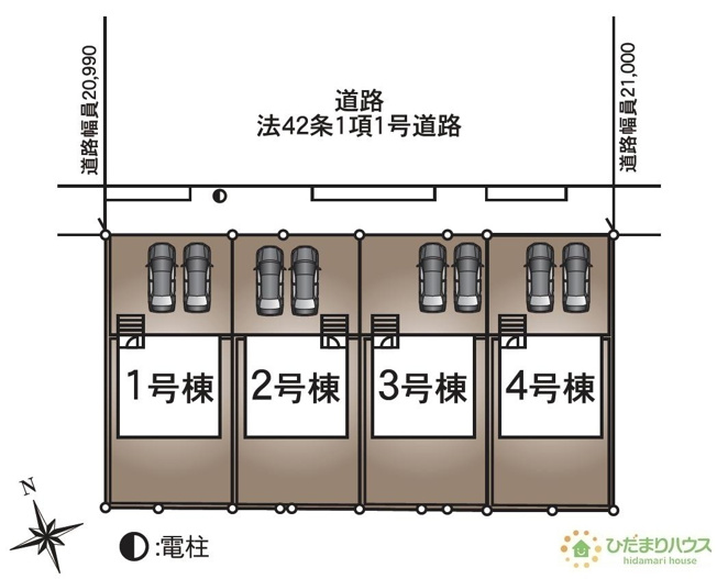 【区画図】 | 龍ケ崎市城ノ内第9　新築戸建　1号棟 | 時間がない時もらくらくと車の出し入れができる並列駐車場を完備！！
（1号棟）