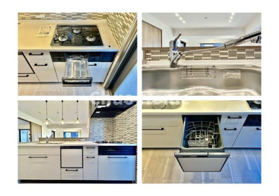 【キッチン】 | エクセレント船堀 | 【システムキッチン】ワイドで収納豊富な使い勝手の良いカウンターキッチンには、食洗器や伸縮タイプのキッチン水栓、三ツ口コンロ・魚焼きグリルなどの便利な設備が標準完備されています。