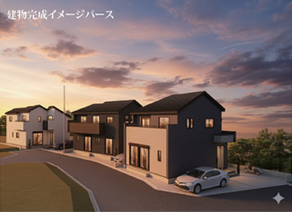 【外観パース】 | 【仲介手数料無料！！】稲城市若葉台１丁目　新築戸建て（全4棟）2号棟　5249万円 | 本パースは、イメージ図につき、風景、建物、植栽などについては施工後の現物との差異が生じます
つきまして本パースによって生じたいかなる損害については一切責任を負いません