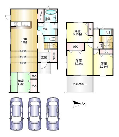 大和高田市大字西坊城全３区画　3号地の間取り|4LDK　土地面積：200.3ｍ2　建物面積：103.5ｍ2　駐車３台可