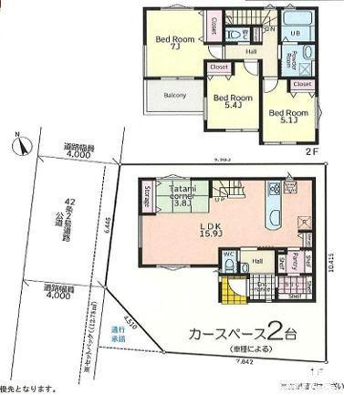 茅ヶ崎市南湖5丁目　新築戸建　全2棟の間取り|全居室2面採光　３LDK