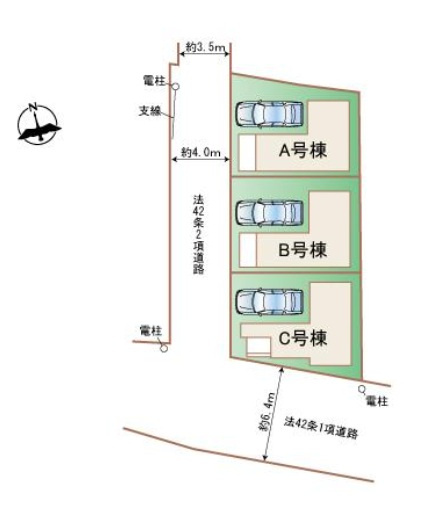 新築デザイナーズ住宅　全3棟　横浜市西区東久保町の区画図