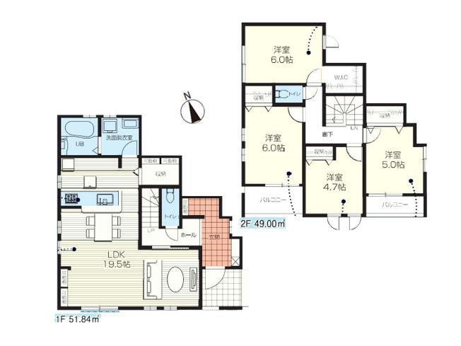 【区画図】 | 富士見市渡戸2丁目　新築一戸建住宅　全1棟　(ふじみ野店) | ご夫婦でお車をお持ちの方も嬉しい2台分のカースペース付き。小学校まで徒歩5分なので低学年のお子様も安心して通学できます。