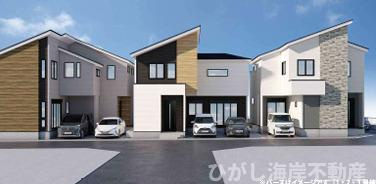 茅ヶ崎市矢畑　新築戸建　全５棟の外観パース|1.2.3号棟　イメージパスですので実際のものと多少異なります
