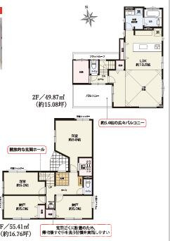 茅ヶ崎市矢畑　新築戸建　全５棟の間取り|全居室2面採光　２LDK＋２Sです。