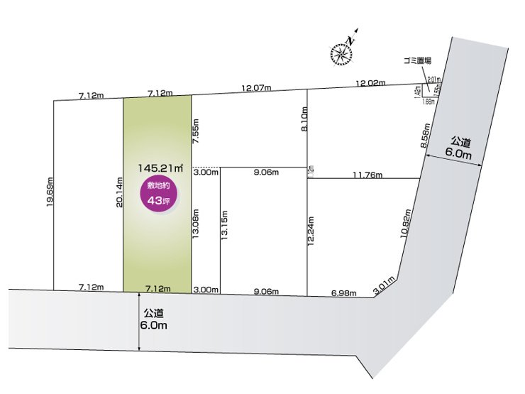 上尾市小泉７丁目（全６区画）　2号地区画図　