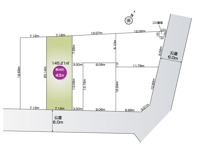 上尾市小泉７丁目（全６区画）　2号地区画図　