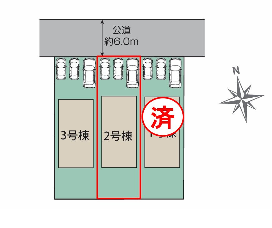 郡山市静西１丁目　　　２号棟　　　大成小学校、郡山第７中学区の外観|北東側から見た駐車場を含む外観