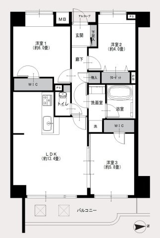 海まで10分！ネオマイム逗子　6階の間取り|導線を考えられた間取り