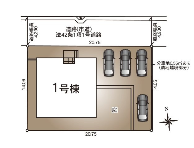大野城市乙金台2丁目第2-1棟（1号棟）の区画図|配置図（1号棟）