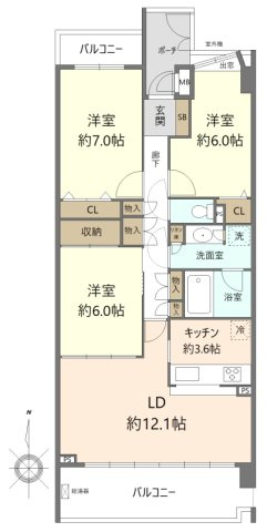 香久山パークスクエアN棟の間取り|専有面積81.12㎡　間取り3LDK　8階部分の為、陽当たり良好