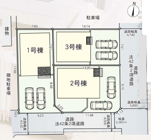 厚木市妻田西３丁目新築戸建て　第14-3号棟の区画図|配置図「厚木市妻田西3丁目新築戸建て」
