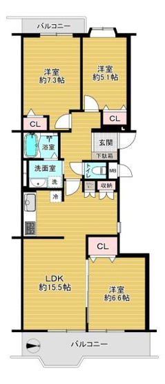 【間取り】 | リバーサイドともぶち第一住宅14号棟