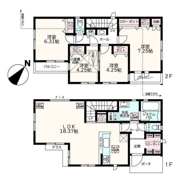 横浜市保土ケ谷区新井町の新築一戸建の間取り|２号棟・間取り図