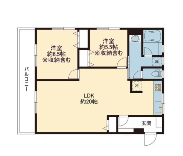 日生鳥見ヶ丘マンションの間取り|明るい日差しが燦燦と降り注ぐマンション。61.8平米、２LDK、LDK20帖・5.5帖洋室・6.5帖洋室。2025年11月フルリフォーム済。システムキッチンTOTO・多機能トイレTOTO・