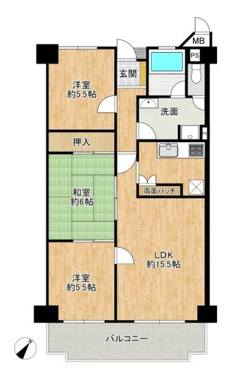 【間取り】 | 朝日プラザ生駒西２番館Ｃ棟　中古マンション