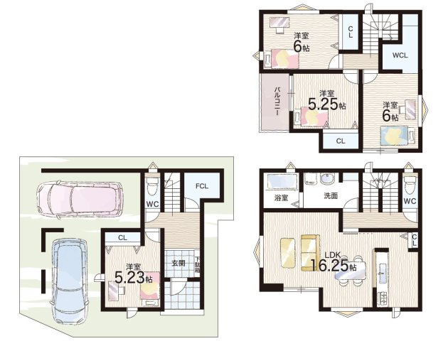高槻市西冠　第1期　新築一戸建ての間取り