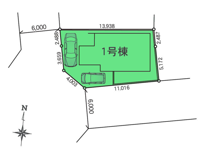 【区画図】 | リナージュ前橋市六供町1丁目25-1期ー① | 前橋駅まで1Km！城南小学校まで徒歩3分！
開放的な南西角地に面した敷地！