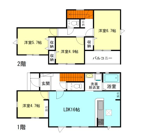【間取り】 | リナージュ前橋市六供町25-1期ー① | 全居室南向き＋モダンな洋室仕様！
水回りを最短距離で結んだラクラク家事同線！