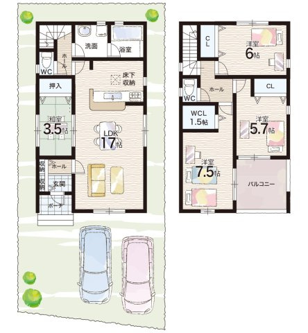 神戸市垂水区上高丸　第1期　新築一戸建ての間取り|２号地