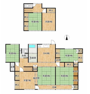 【間取り】 | 桜川市岩瀬7DK中古住宅