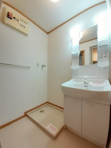 ゆったりとスペースのある洗面所