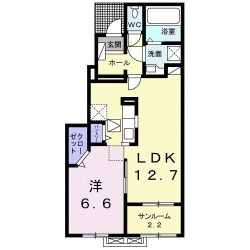 アンドロイ　アンソレイユ　Ｂの間取り