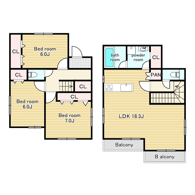 【Ville Clair】東久留米146期　下里の間取り|〇本物件【2号棟】の間取・平面図(参考図)〇　敷地面積:117.53㎡　建物面積:90.72㎡　別の号棟の間取図もございますので、お問合せ下さい