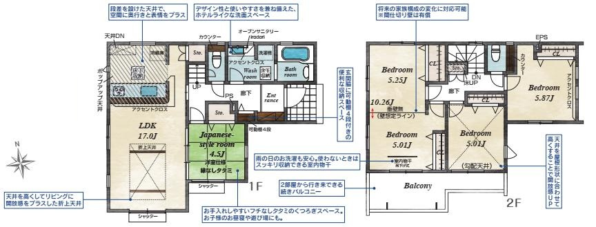 久喜市栗原１丁目　新築一戸建ての間取り|家族構成の変化に対応可能な2階10.25帖洋室♪
