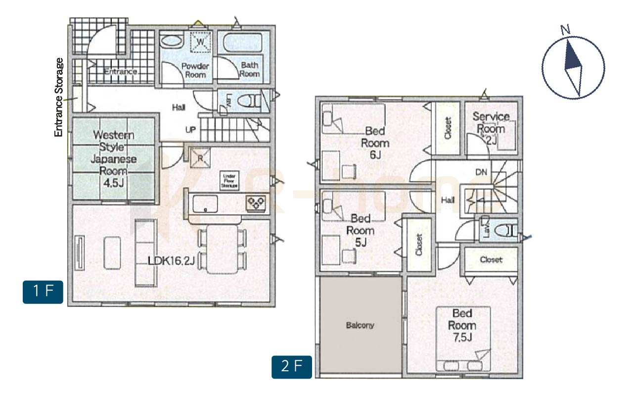 常総市水海道天満町第3　新築戸建て　2号棟の間取り|4LDK＋サービスルーム、土地面積189.54m2、建物面積97.59m2