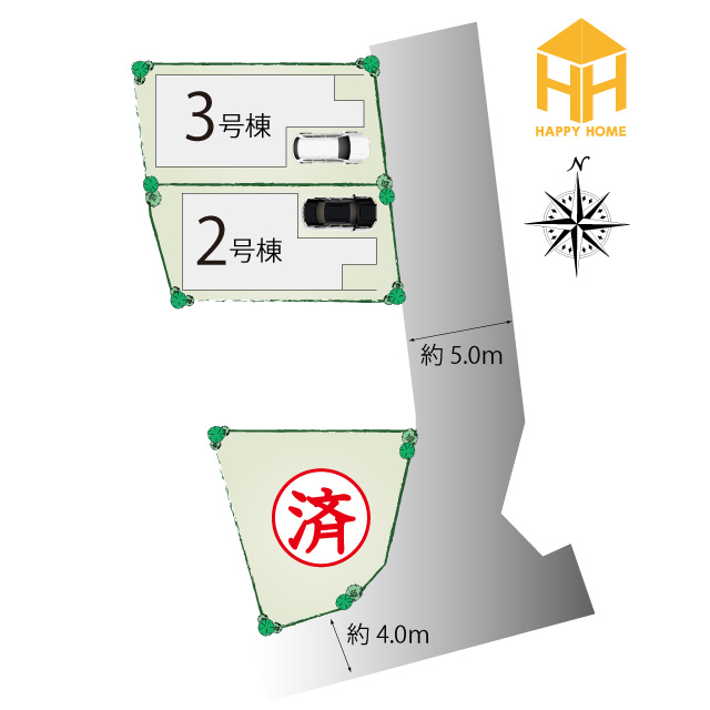 尼崎市武庫町3丁目新築一戸建て2号棟│4LDK+駐車1台可の区画図|全3区画