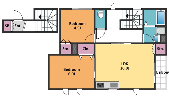 【間取り】 | GARDEN COURT | ゆったりとした広さの2LDK！メゾネットタイプです！
