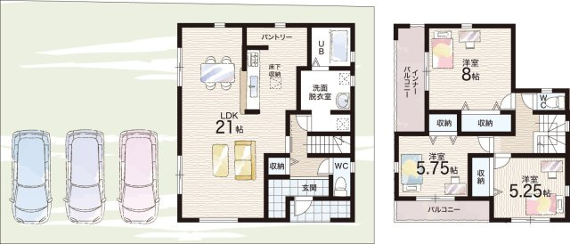 香芝市下田西　第3期　新築一戸建ての間取り|1号地
