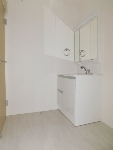 名古屋市西区野南町の新築一戸建の独立洗面台|◇洗面室◇　　三面鏡シャワードレッサー・くもり止め仕様