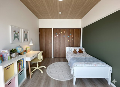 【洋室】 | ルネ甲子園 | 6帖の洋室は、お子さまの成長に寄り添う理想の子ども部屋。
勉強机やベッドをゆったり配置でき、明るく快