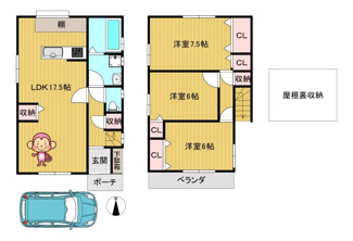 【間取り】 | 高槻市柱本5丁目　中古戸建 | 1階：44.71㎡、2階：42.23㎡
3SLDK