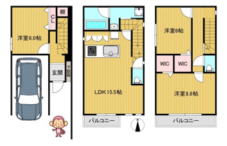 【間取り】 | 高槻市芝生町1丁目　中古戸建 | 1F：36.45㎡　2F：36.45㎡　3F：36.45㎡