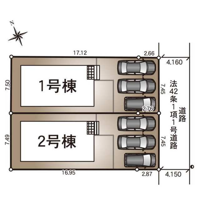 米子市河崎第1新築分譲住宅の区画図|駐車三台程度可能〇
庭付きになっております。