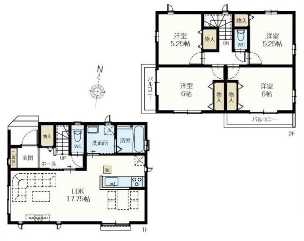 三郷市戸ケ崎5丁目　新築戸建　全10棟　A号棟の間取り|■2階に4部屋完備で家族が多くても安心です