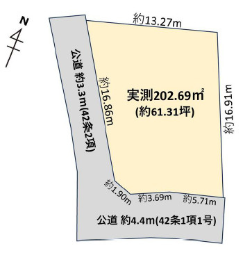 【区画図】 | 高砂市伊保崎４丁目　土地 | 敷地約61.3坪です。